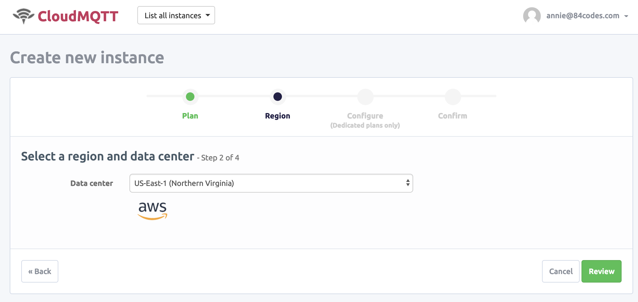 cloudmqtt create new instance data center