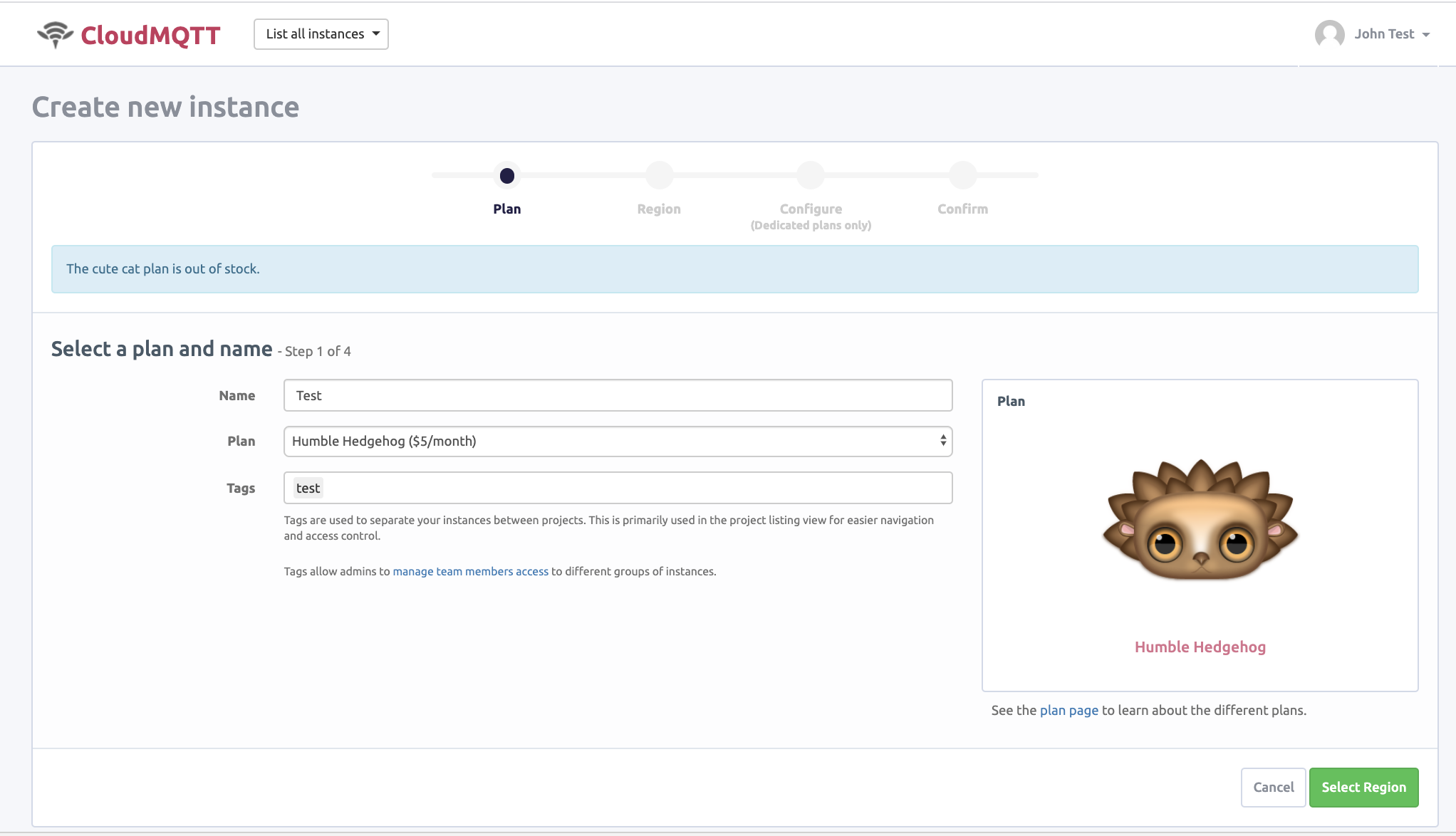 cloudmqtt create new instance