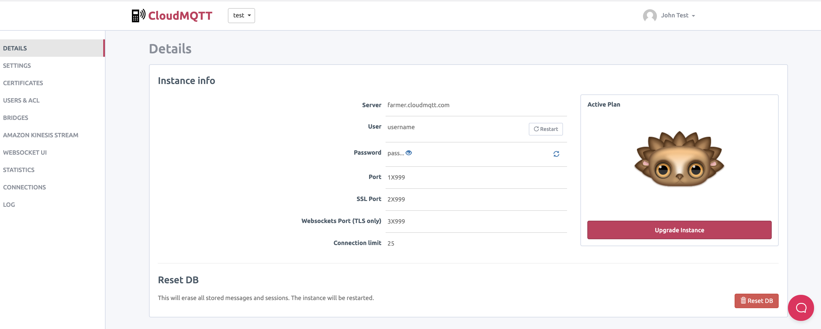 CloudMQTT control panel