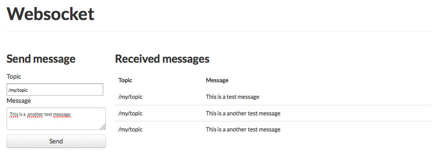 Screenshot of websocket interface